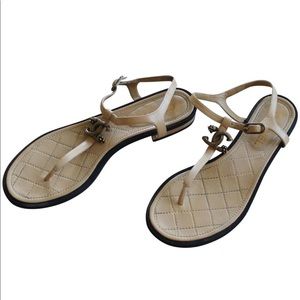 Chanel Beige/Nude Interlocking CC Thong Sandals